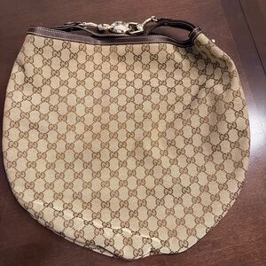 Authentic Gucci “Wave” Hobo Leather and Canvas Handbag